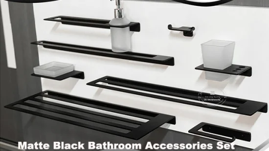 Ensemble de matériel de bain moderne 6 pièces, produits de luxe modernes, noir mat, produits de salle de bain d'hôtel, accessoires de bain